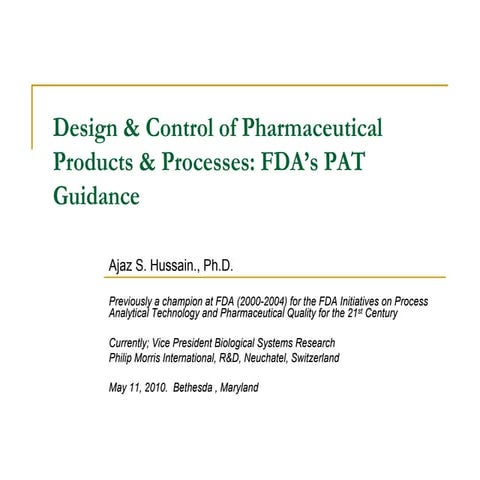 Pharmaceutical Product &amp; Process Design &amp; Quality