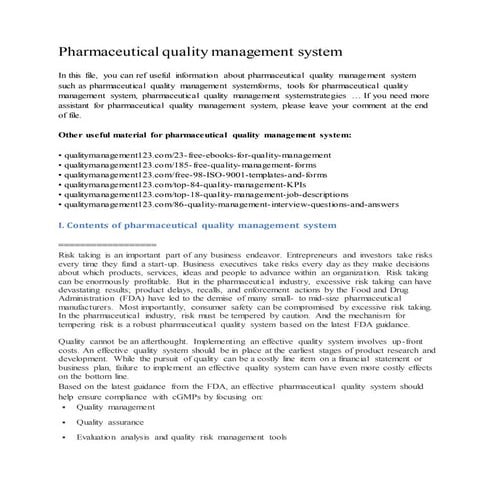Pharmaceutical quality management system