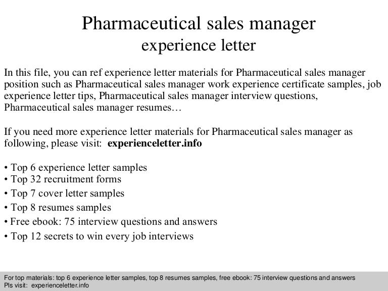 Pharmaceutical sales manager experience letter