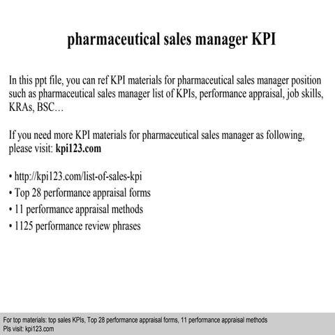 Pharmaceutical sales manager kpi