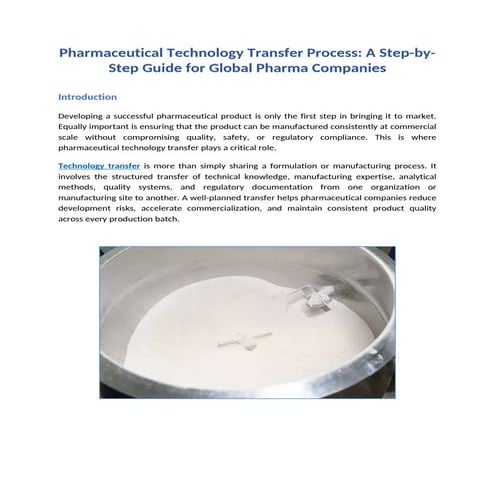 Pharmaceutical Technology Transfer Process | Octavius Pharma | PDF