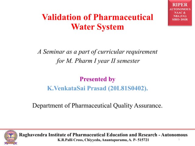 Pharmaceutical validation of  water system 
