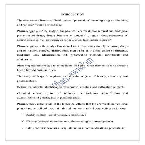 INTRODUCTION TO PHARMACOGNOSY AND SCOPE OF PHARMACOGNOSY