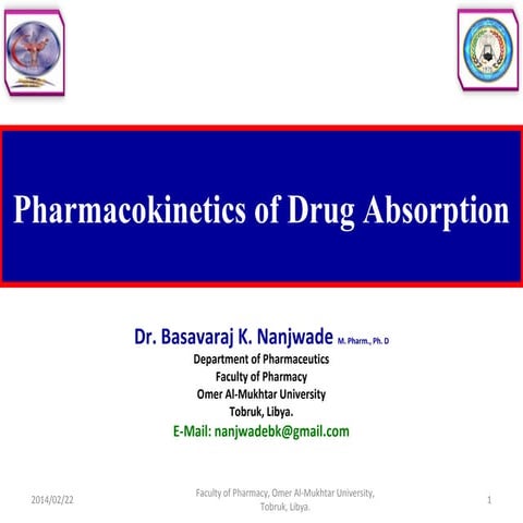 Pharmacokinetics of drug absorption