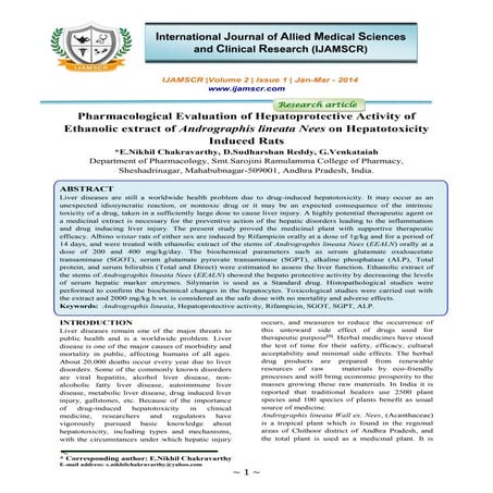 Pharmacological evaluation of hepatoprotective activity of ethanolic extract ...