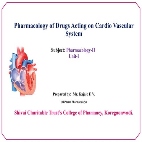 Pharmacology-II Unit-I. Pharmacology of Drugs Acting on Cardio Vascular  System