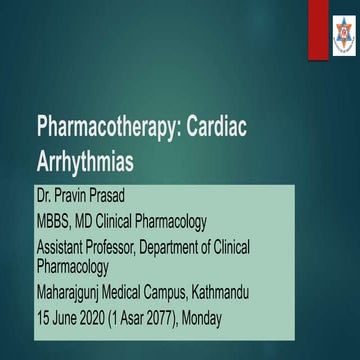 Pharmacotherapy of arrhythmia