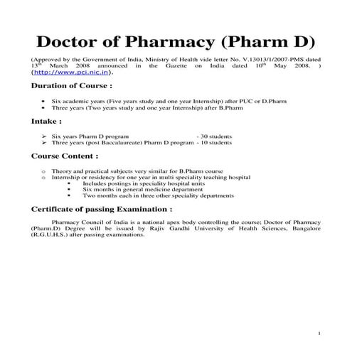 DOCTOR OF PHARMACT (Pharm D) SIX YEARS OSMANIA UNIVERSITY .....SYLLABUS ...