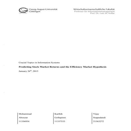 Predicting Stock Market Returns and the Efficiency Market Hypothesis