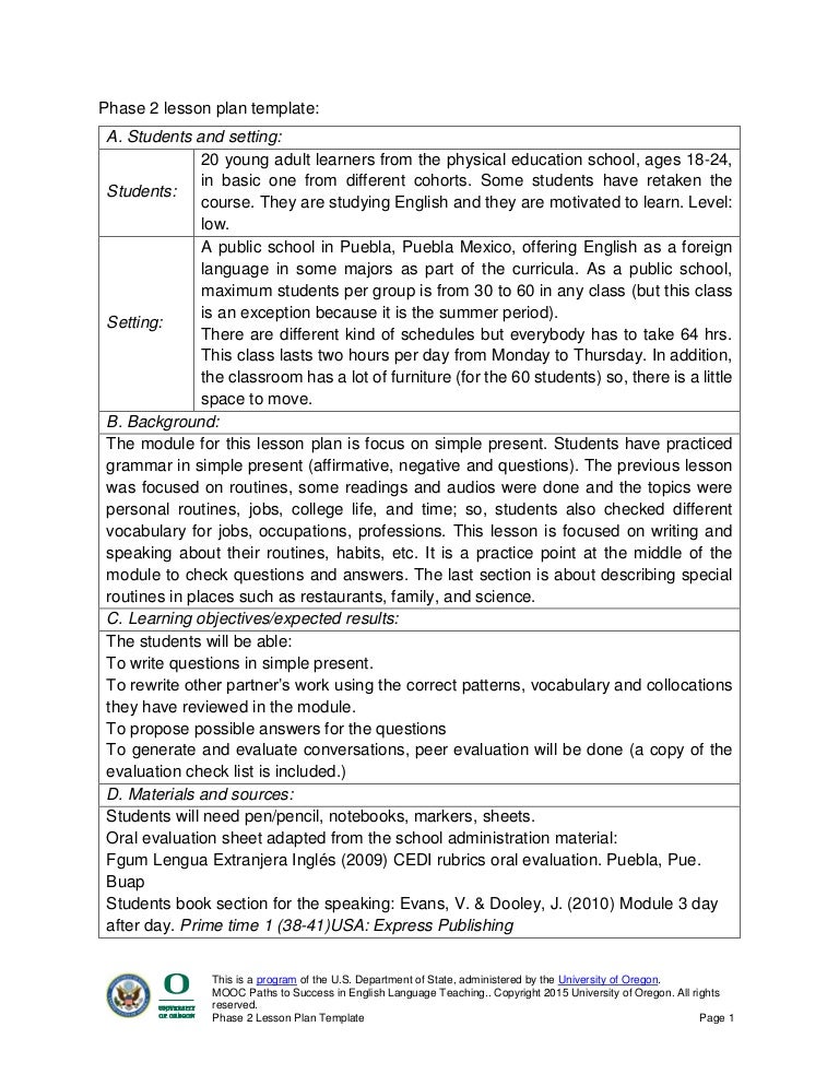 phase 2 lesson plan template paths to success in english format for lesson plans