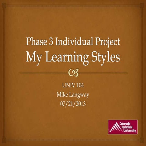 Phase 3 individual project learning styles