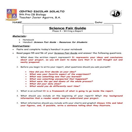 Phase 4   writing a report (pp. 55-56) answer key