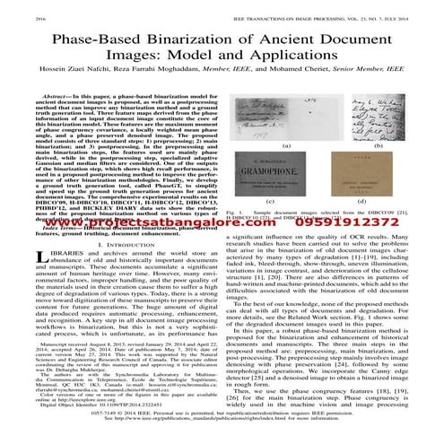 Phase-Based Binarization of Ancient Document Images: Model and Applications