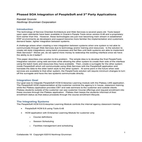 Phased soa integration of people soft and 3rd party applications