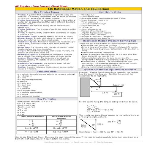 Rotational Motion & Equilibrium cheat sheet