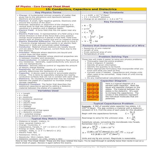 Conductors, Capacitors and Dielectrics