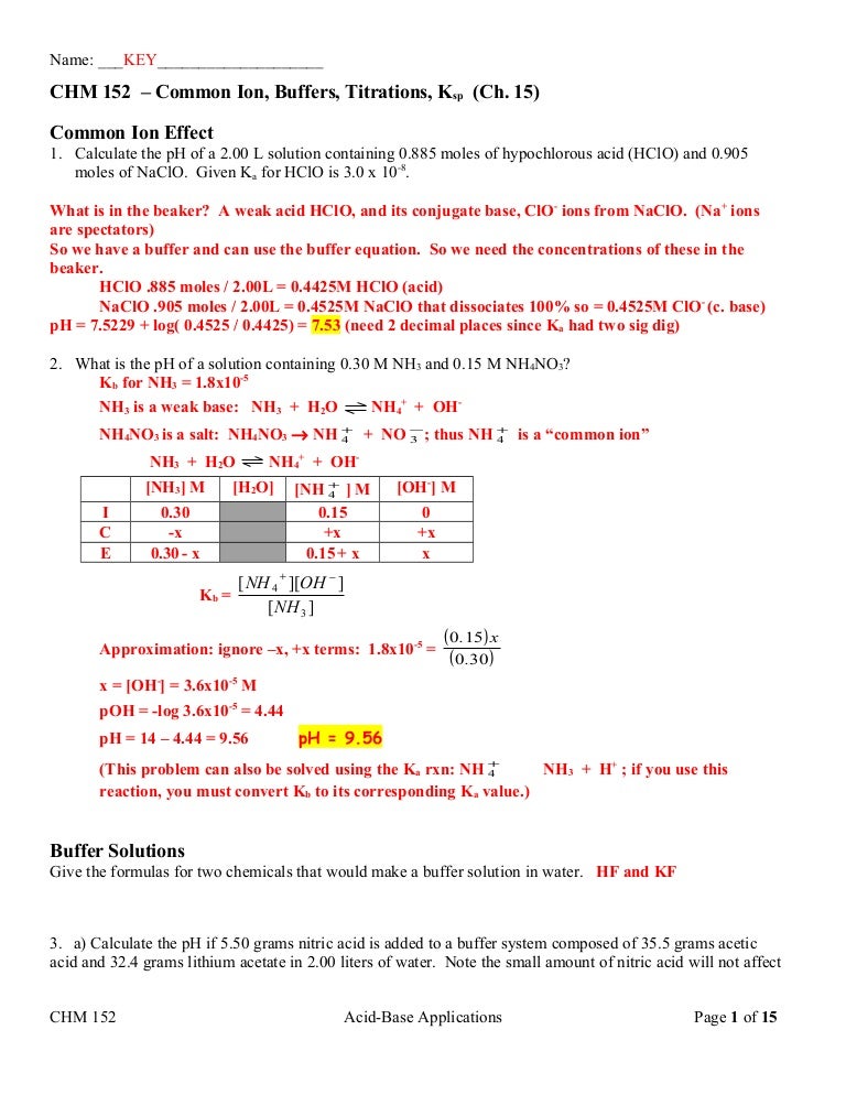 p h calculations acids bases ph and buffers report sheet