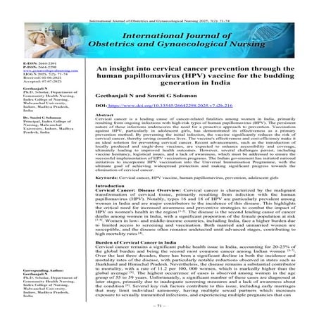 Cervical cancer and HPV vaccine - adolescent girls