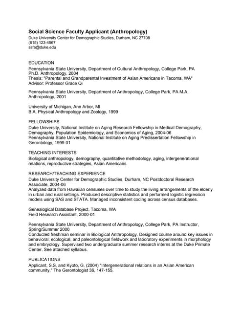 Resume phd anthropology boston