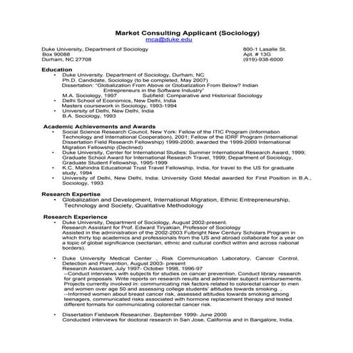 PhD CV: Market Consulting