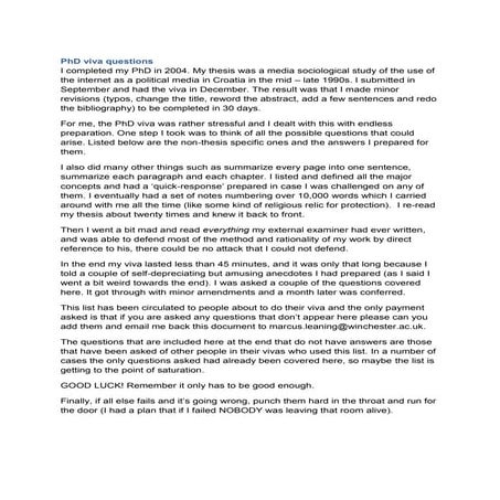 Phd viva general questions