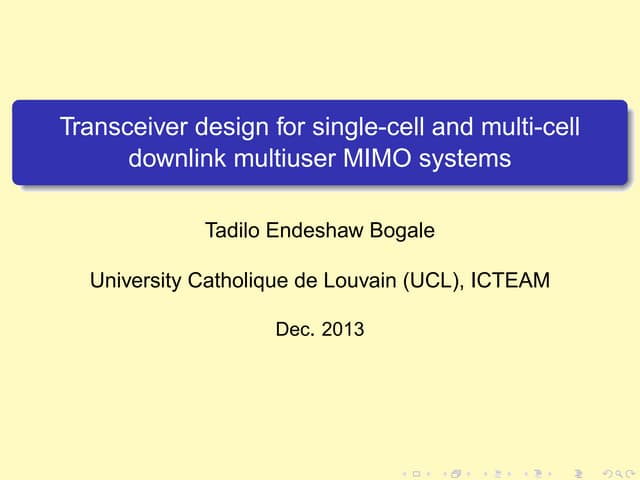 Transceiver design for single-cell and multi-cell downlink multiuser MIMO sys...