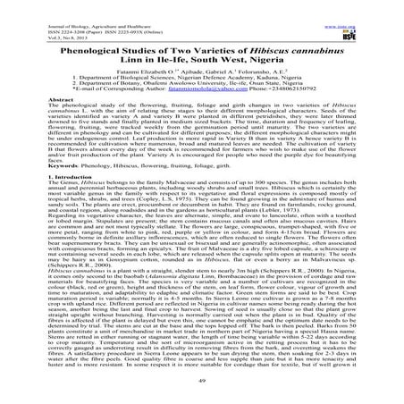 Phenological studies of two varieties of hibiscus cannabinus linn in ile ife,...