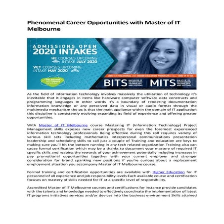 Master of IT Melbourne