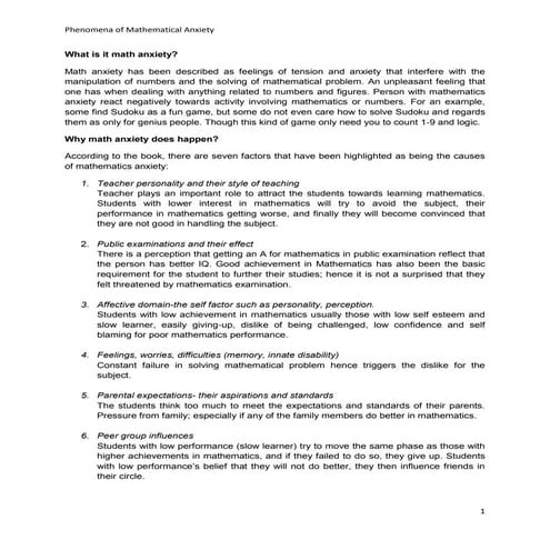 Phenomena of maths anxiety