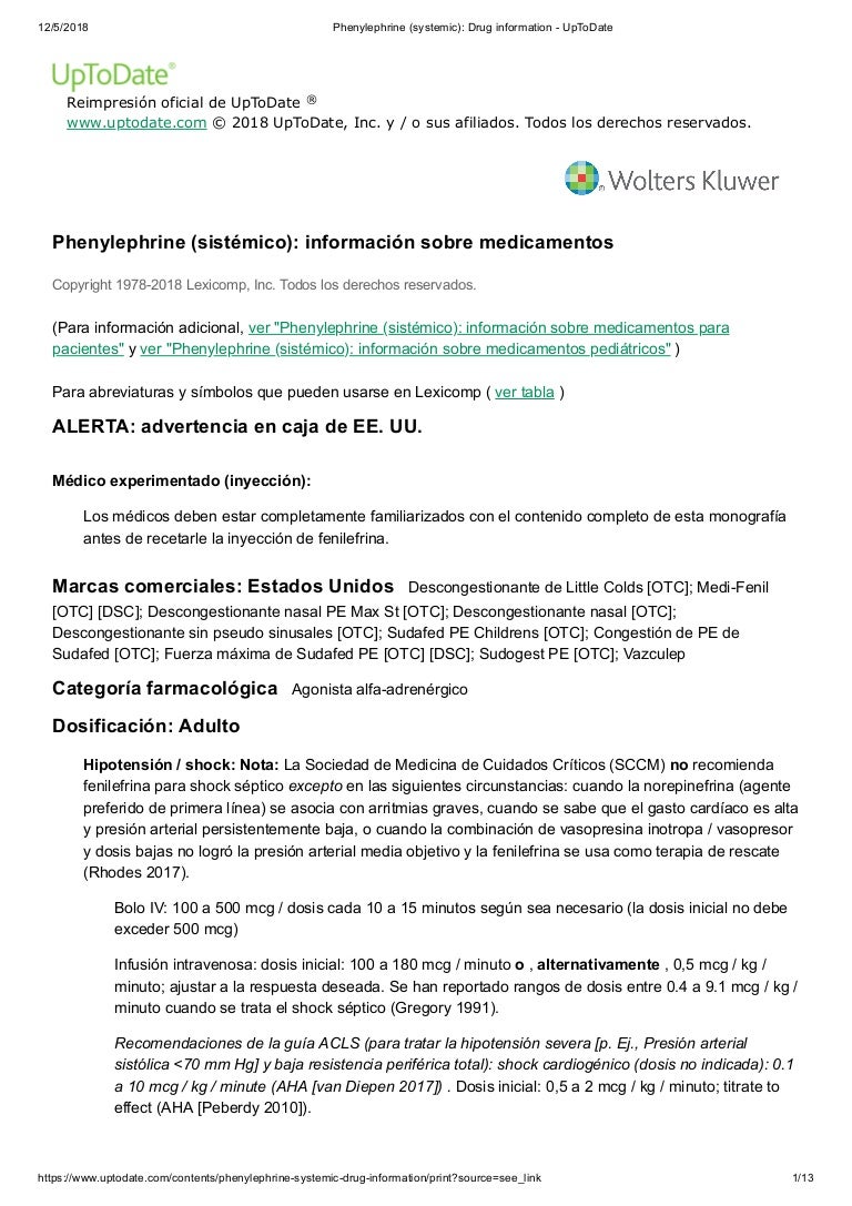 Fenilefrina hcl e hipertensión