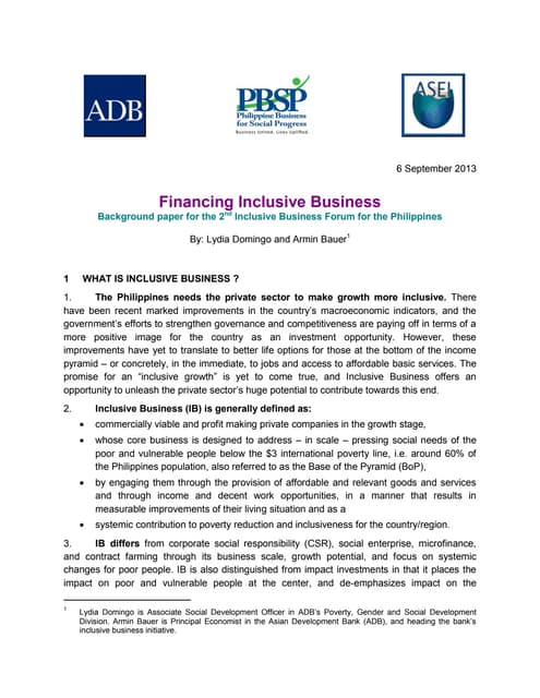 Inclusive Business Philippines - Financing Alternatives