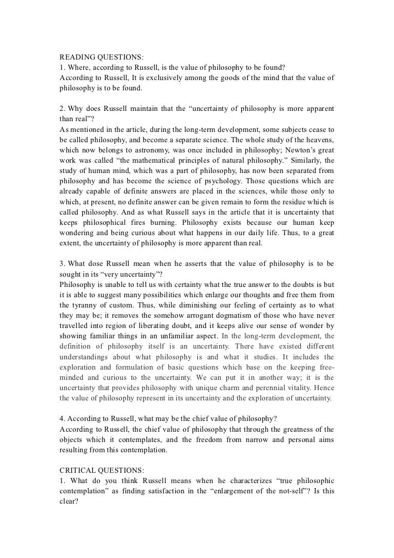 the value of philosophy essay