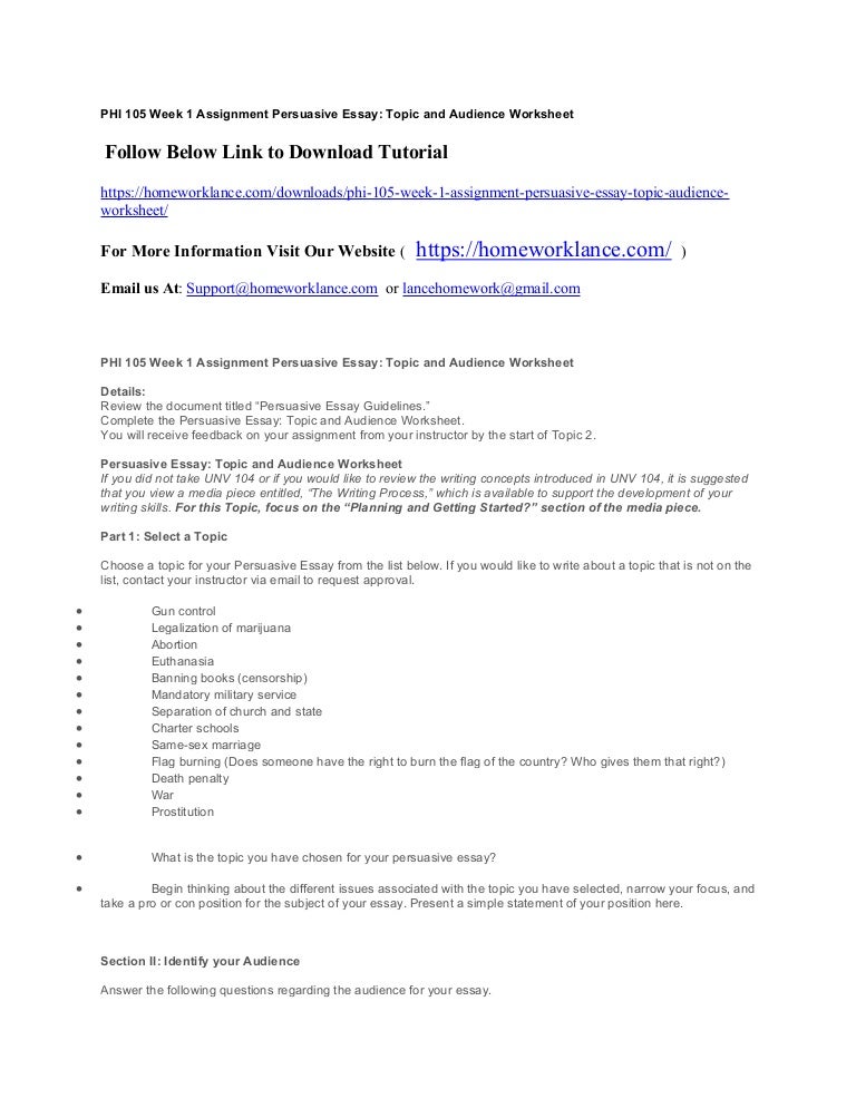 phi 105 week 1 assignment persuasive essay topic and topic for a persuasive essay