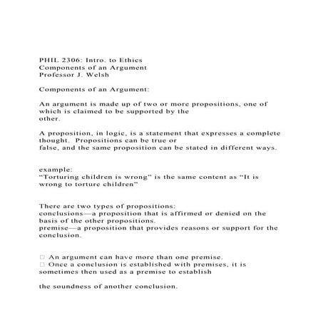PHIL 2306 Intro. to Ethics  Components of an Argument Pro.docx