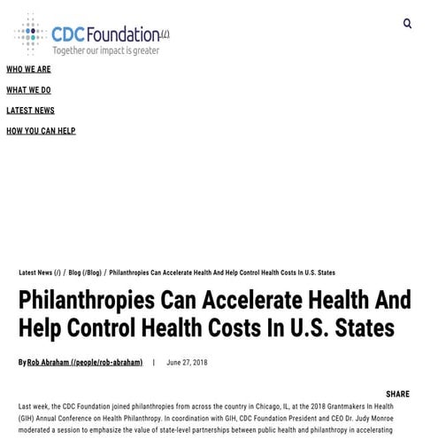 Philanthropies can accelerate health and help control health costs in u.s. st...