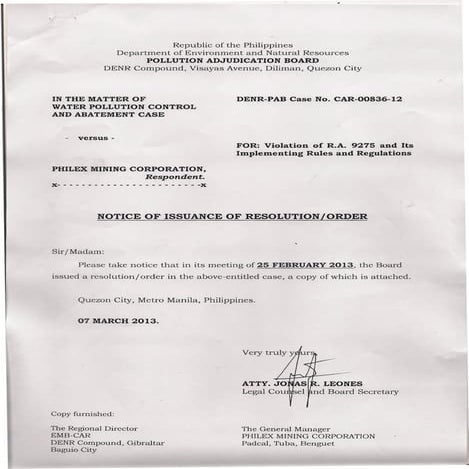 Philex Padcal Mine PAB Resolution