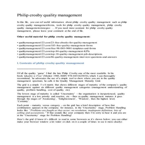 Philip crosby quality management