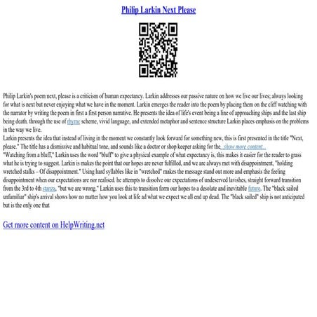 Philip Larkin Next Please