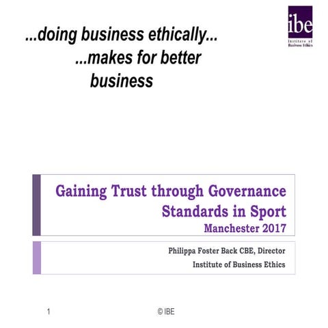 Standards in Sport: Ethics, Integrity and Governance 22/06/2017