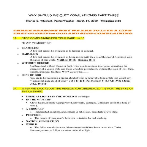 Philippians 2 15 16 outline why should we quit complaining 3 | DOCX