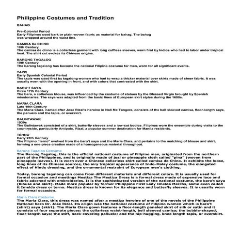 Philippine costumes and tradition