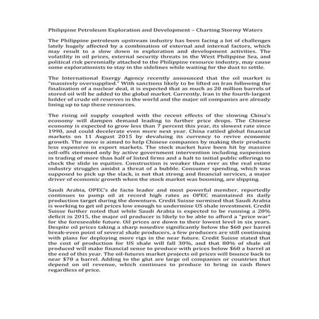 Philippine Petroleum Exploration  - Charting Stormy Waters