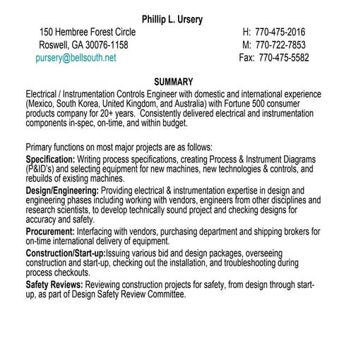 _Phillip L Ursery Resume