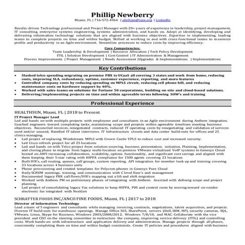 Phillip newberry resume 2020
