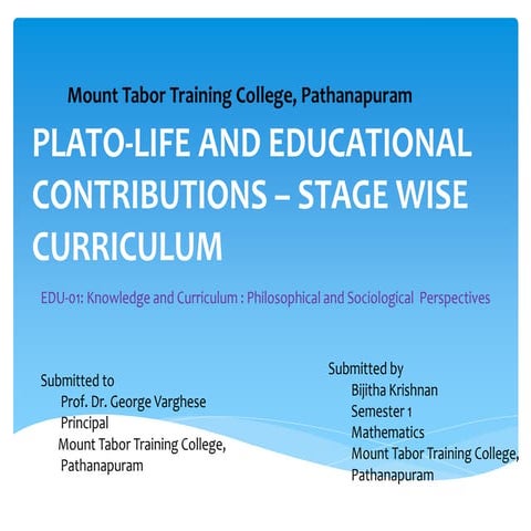 Plato Life and Educational Contributions - Stage Wise Curriculum | PDF