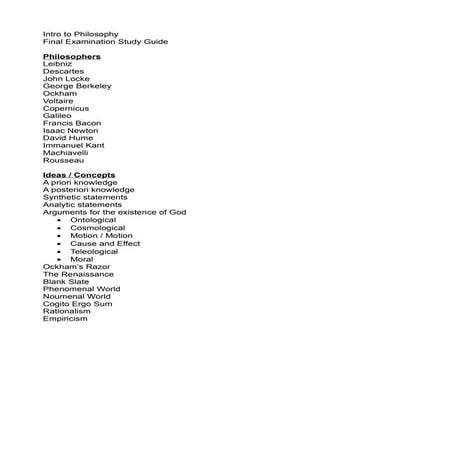 Philosophy final study guide