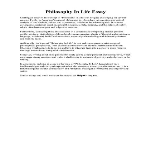 Philosophy In Life Essay