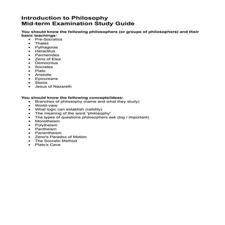 Philosophy mid term study guide