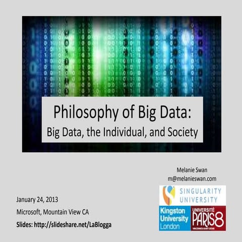 Philosophy of Big Data: Big Data, the Individual, and Society