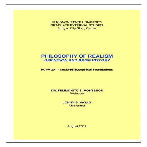 Philosophy Of Realism (Defination And Brief History)